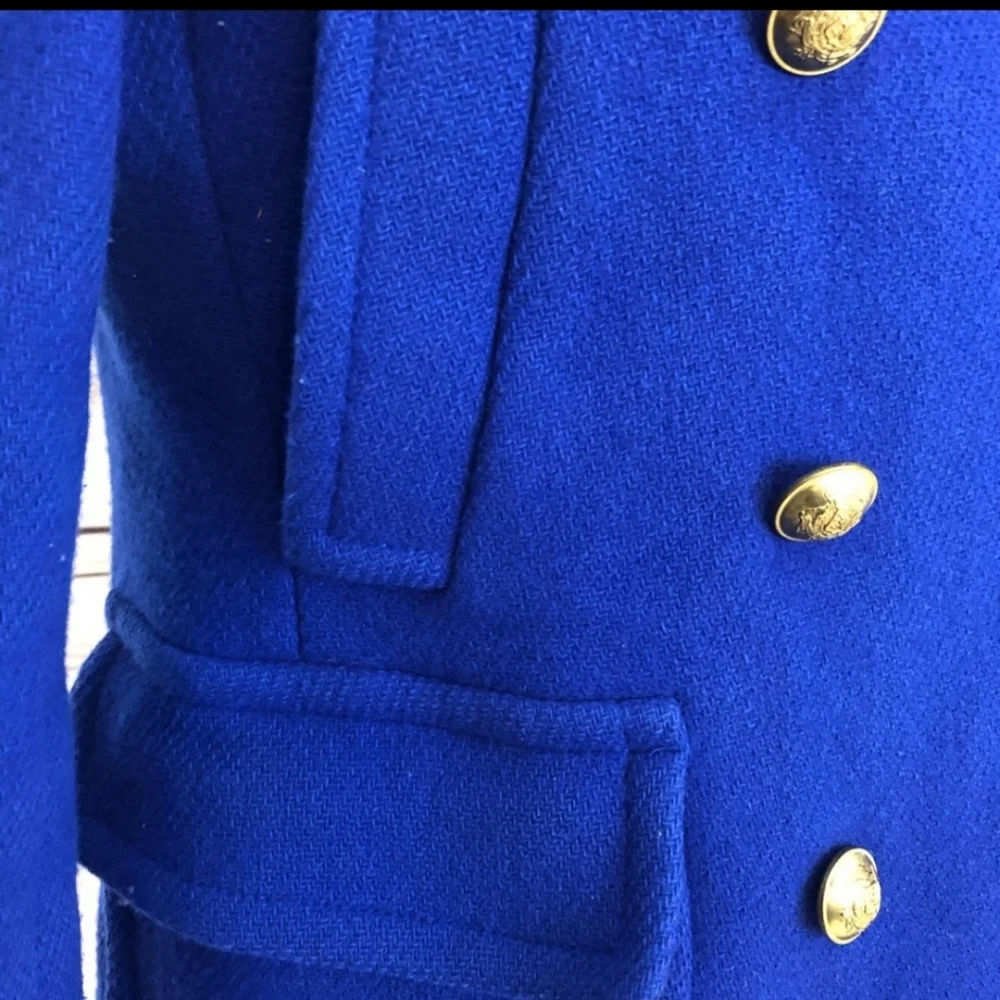 J. Crew Royal Blue Double-Breasted Pea Coat with Gold Buttons